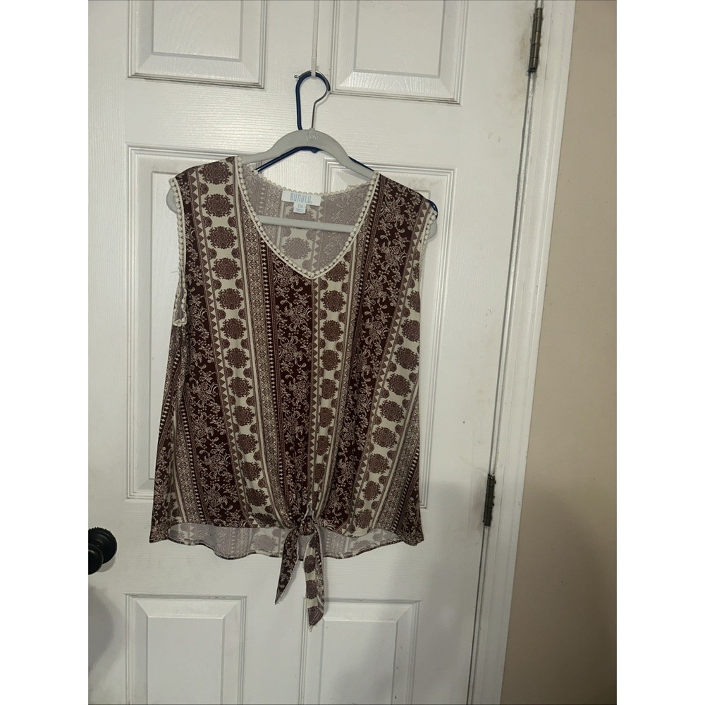Bunulu Women's Pink & White Sleeveless Top Size 1X